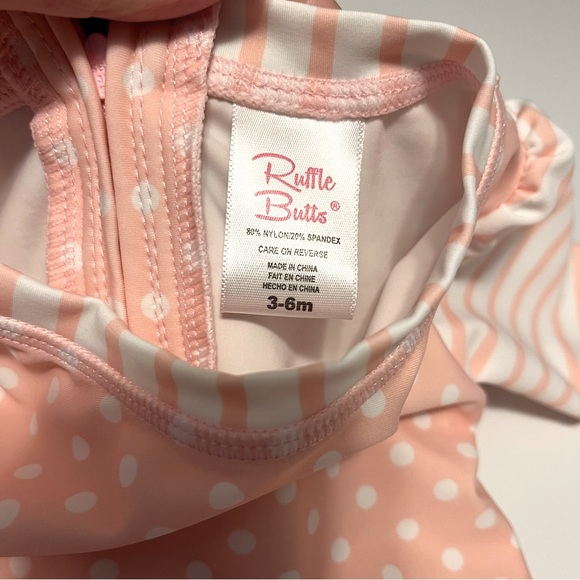 Ruffle Butts Pink Polka Dot Long Sleeve One Piece Rash Guard 3-6 Months - Picture 4 of 5